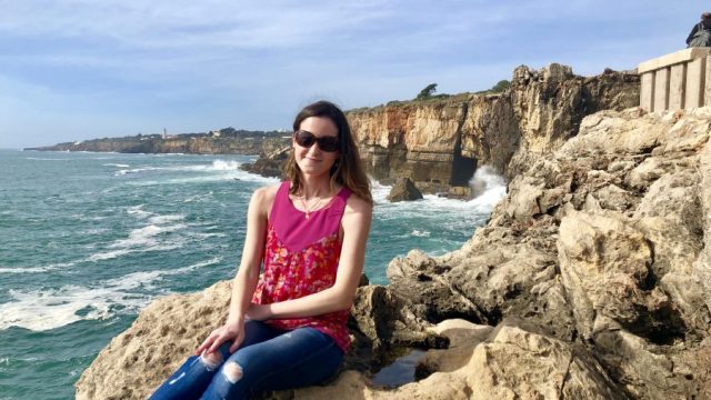 Author on beach in Portugal