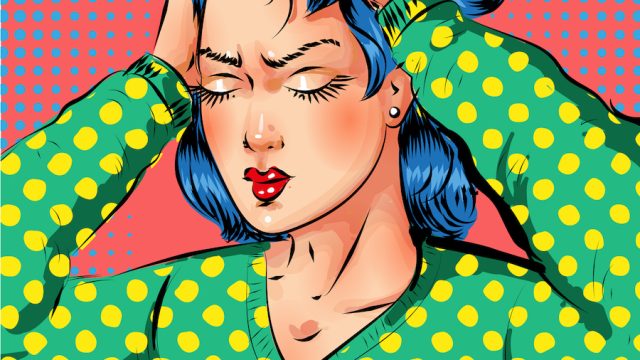 Anxious woman drawn in pop art style