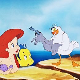 scene from the little mermaid with scuttle and flounder