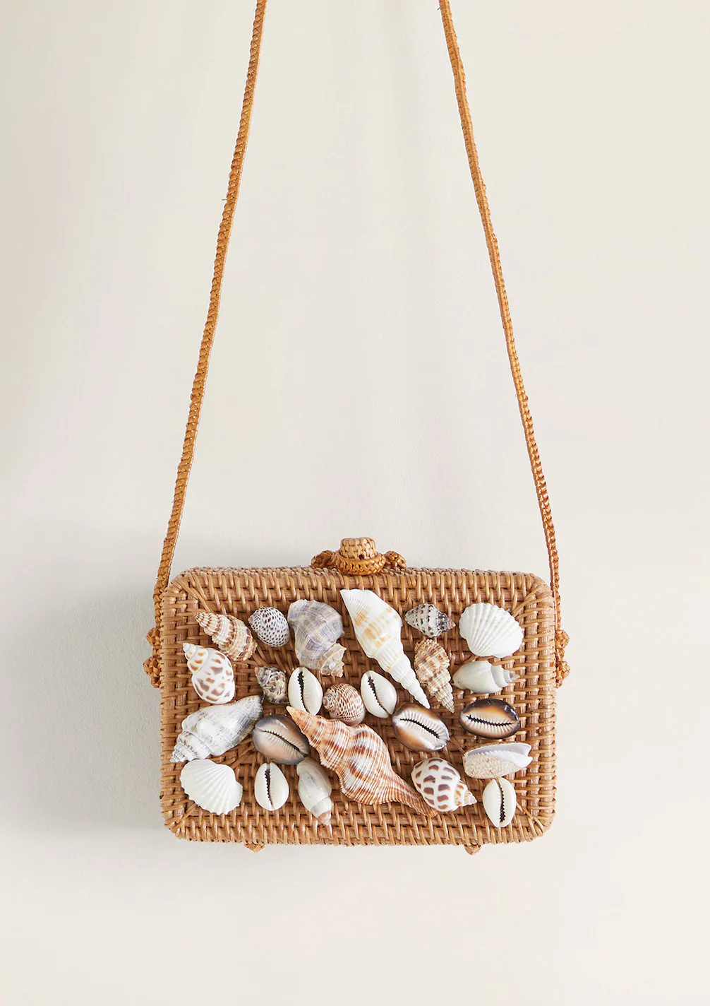 White Wicker And Seashell Bag, Seashell Bag