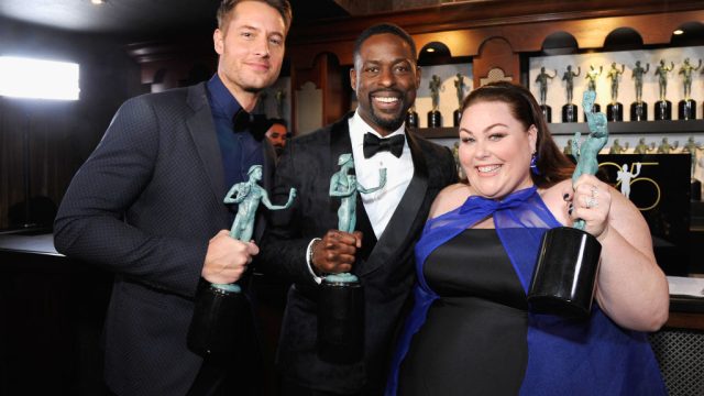 Justin Hartley, Sterling K. Brown, and Chrissy Metz attend the 25th Annual Screen Actors Guild Awards