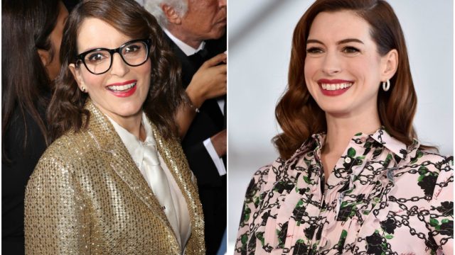 Individual portraits of Tina Fey and Anne Hathaway