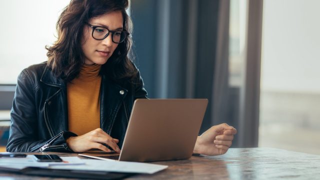 Woman working on her laptop