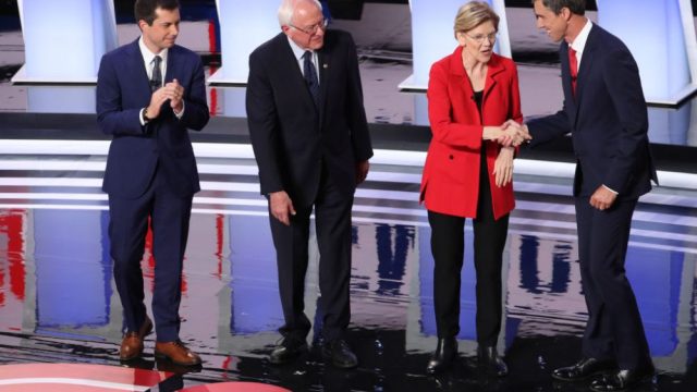 Pete Buttigieg, Bernie Sanders, Elizabeth Warren, and Beto O'Rourke at the July 30th Democratic debate.