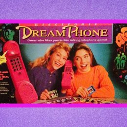 Photograph of Dream Phone board game on purple background