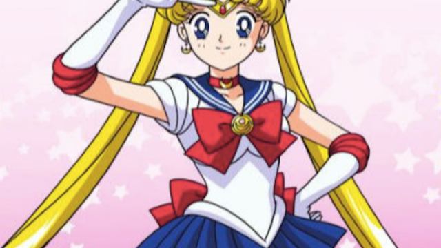 Image of Sailor Moon from TV show on pink background
