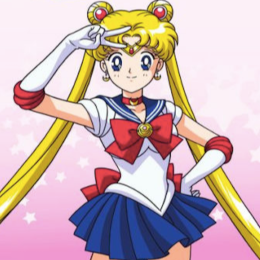 Image of Sailor Moon from TV show on pink background