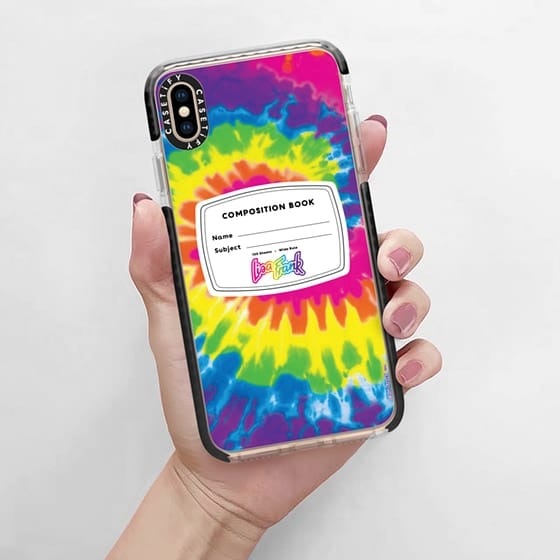 lisa frank composition book in tie-dye phone case