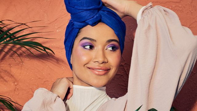 Woman with purple eyeshadow