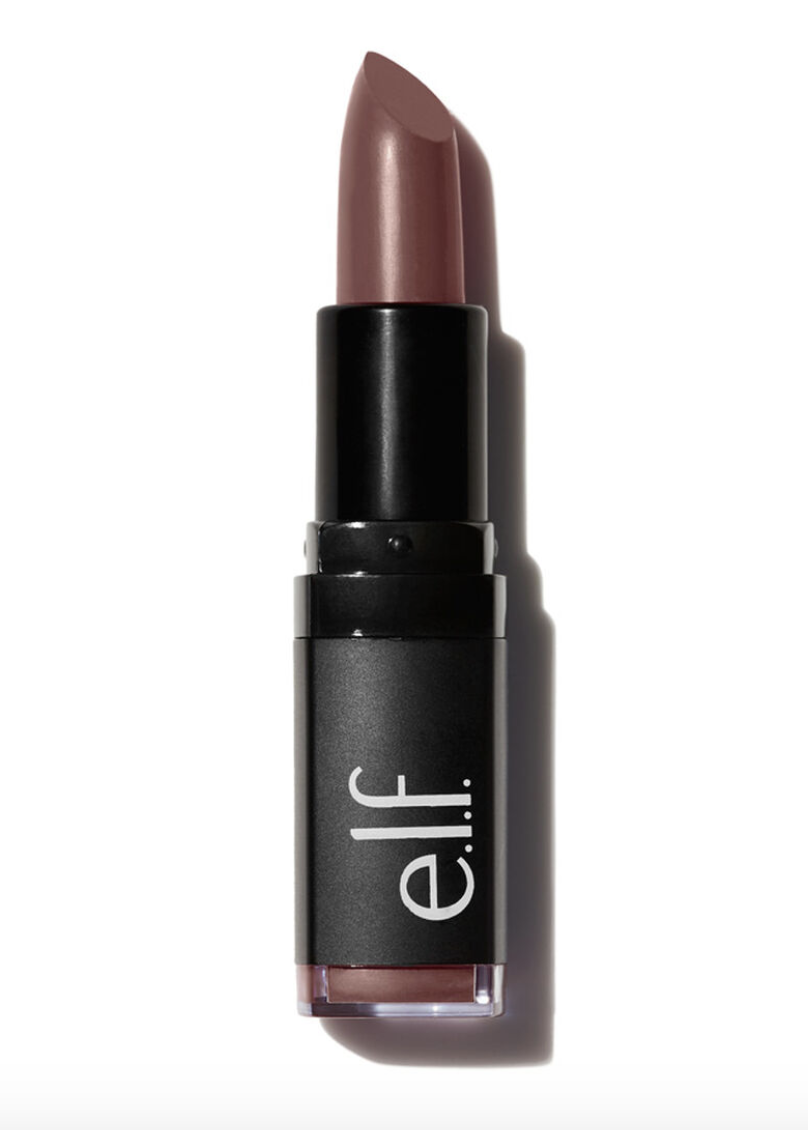 elf velvet matte lipstick in bushing brown, best drugstore matte lipstick