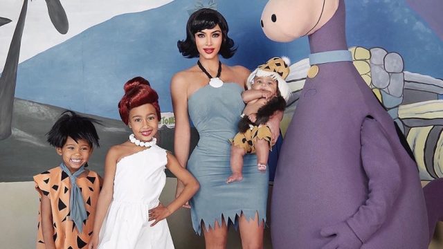 kim kardashian west family halloween costumes as flintstones