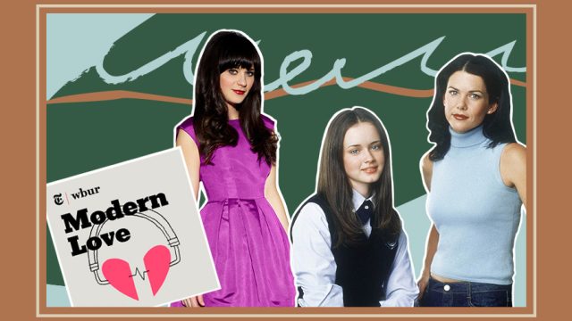 collage with gilmore girls and modern love podcast