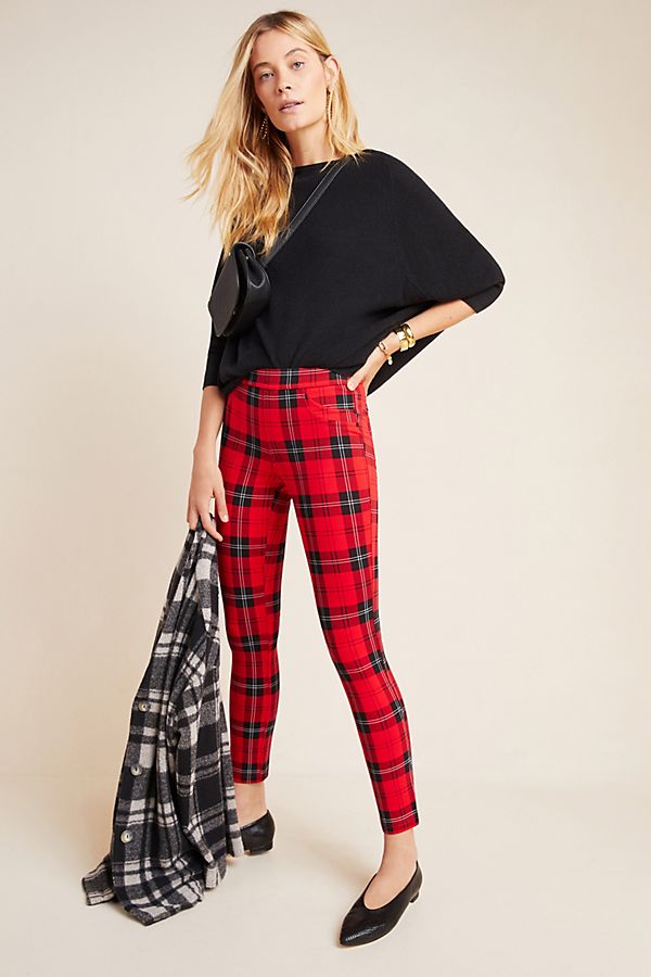 anthropologie red plaid pants holiday outfit idea