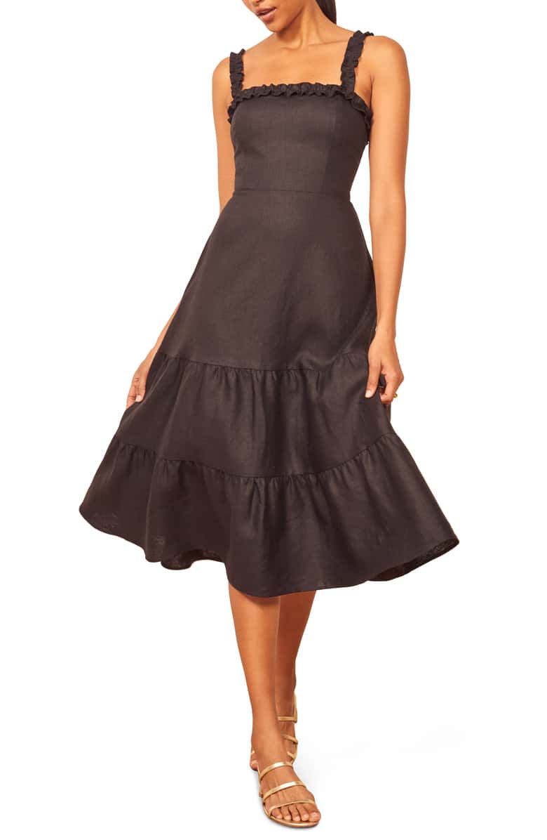 black linen midid dress from reformation
