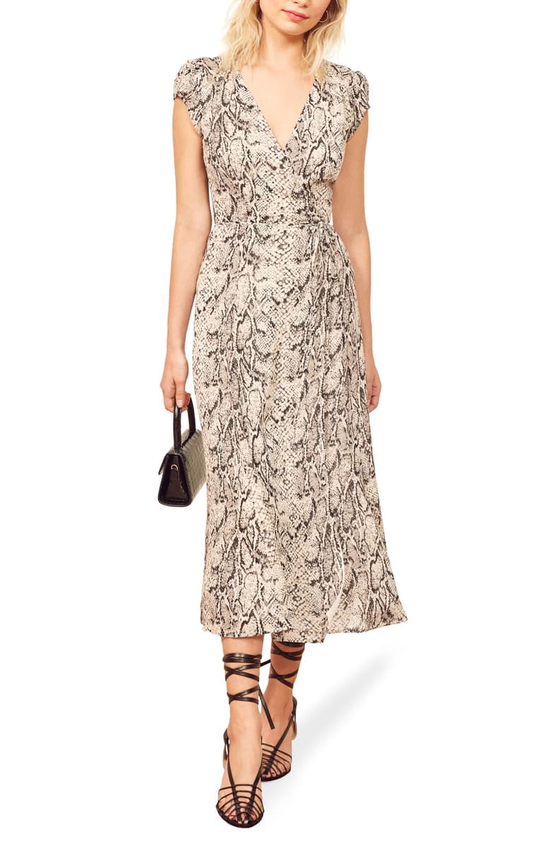 snakeskin printed wrap dress from reformation at nordstrom