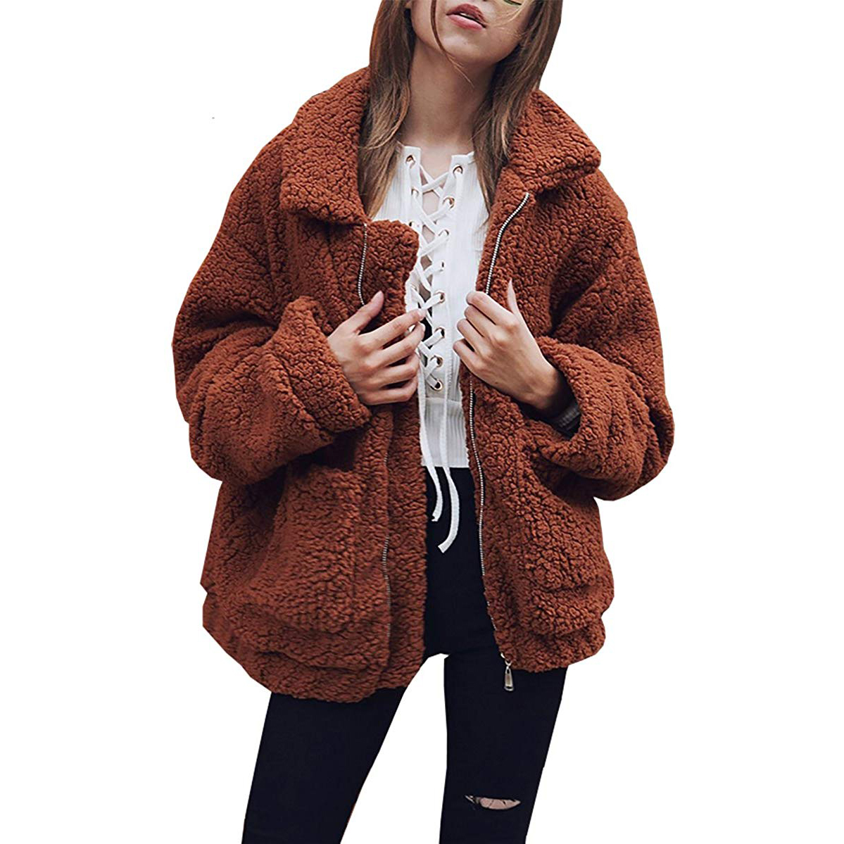 Emma chamberlain big fluffy jacket hotsell