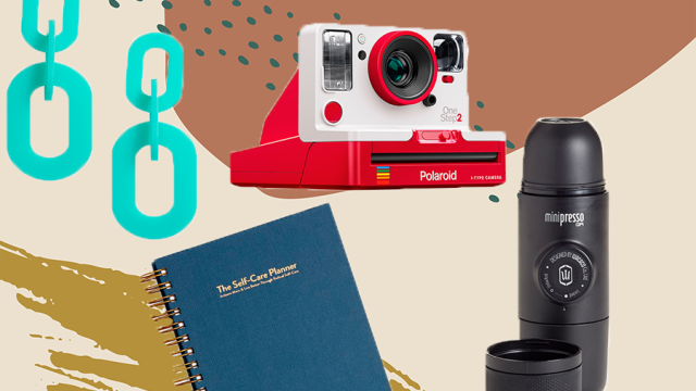 collage of items from nordstrom pop-up shop, including polaroid camera and journal