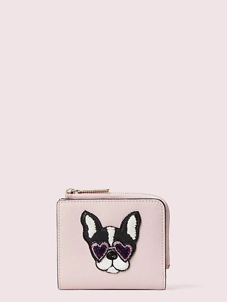 KATE SPADE Claude Dachshund Dog Medium Cream Multi buy Wristlet Wallet ID Case NWT