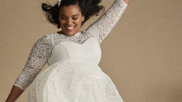 torrid wedding dress in white lace with long sleeves,