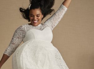 torrid wedding dress in white lace with long sleeves,