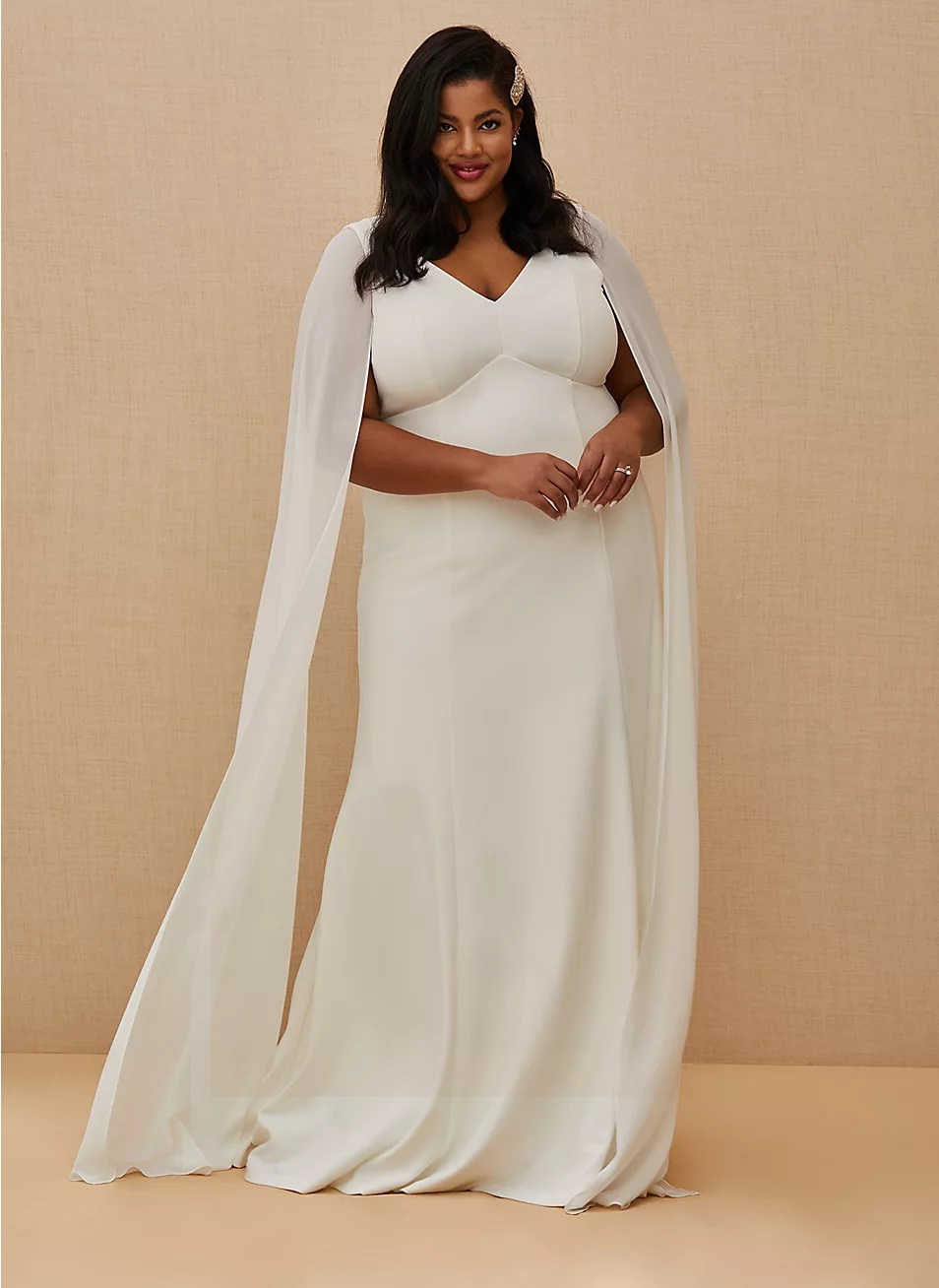torrid wedding dress with white cape sleeves