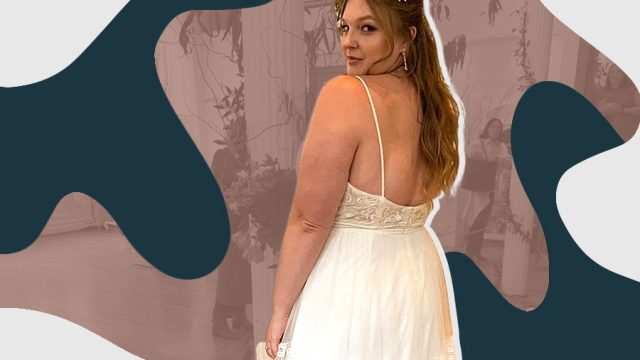 Olivia Muenter trying on wedding dresses