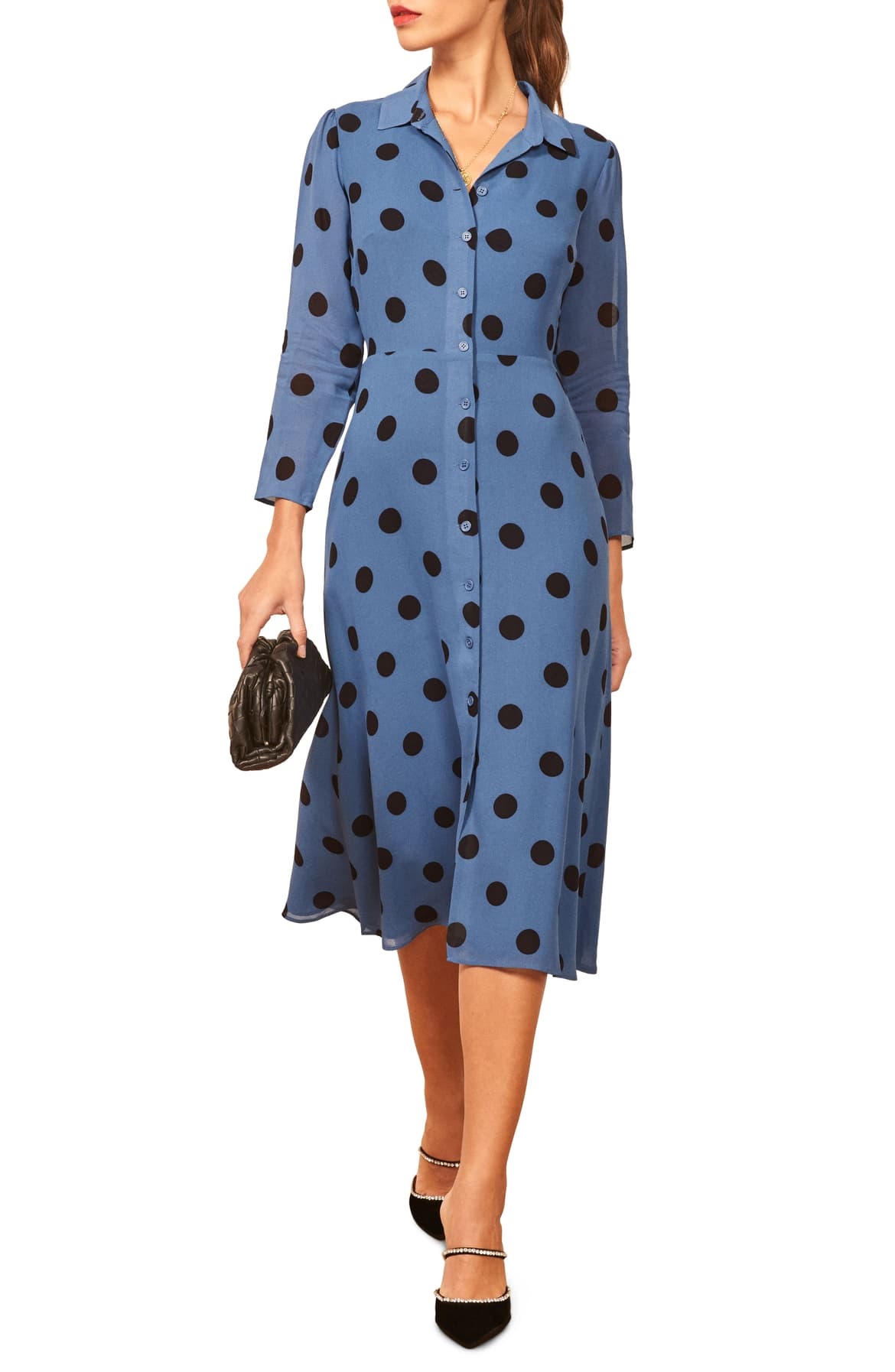 reformation shirt dress with polka dots for the nordstrom winter sale