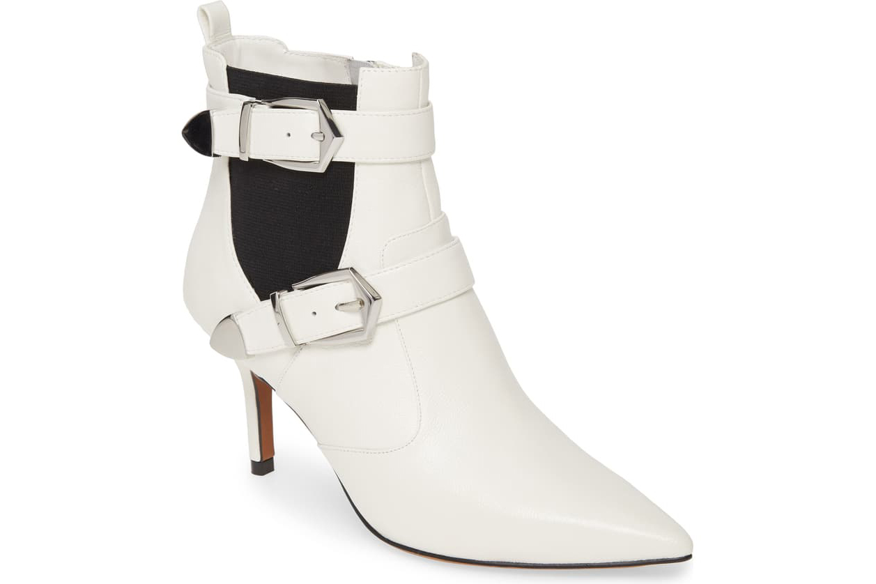 white booties silver buckle