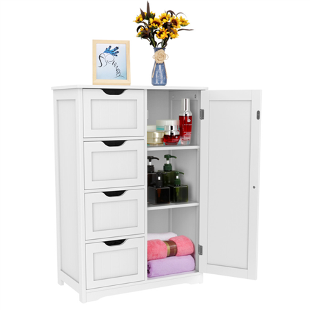 Topeakmart Wooden Floor Cabinet Bathroom Storge Cabinet with 4 Drawers White