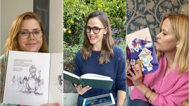 amy adams, jennifer garner, and reese witherspoon reading picture books for save with stories