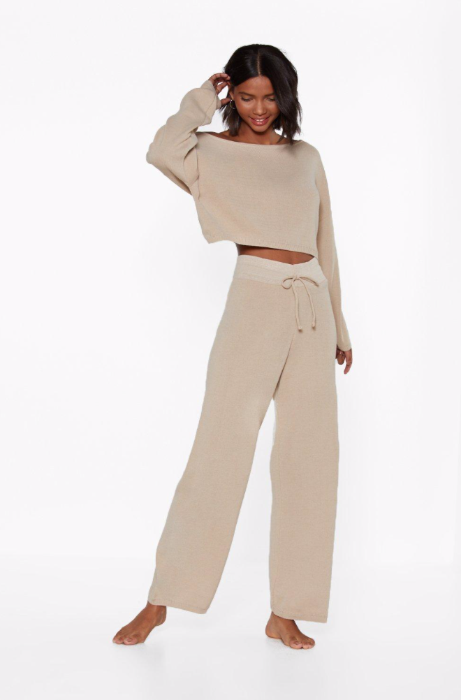 Nasty Gal sale loungewear sets tan joggers