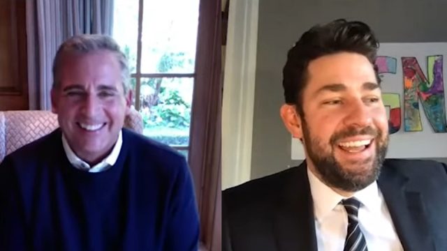 john krasinski and steve carell the office reunion on some good news youtube