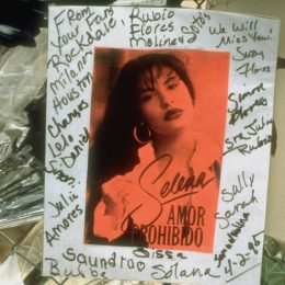 Pictures of Selena signed by fans outside of her place of death