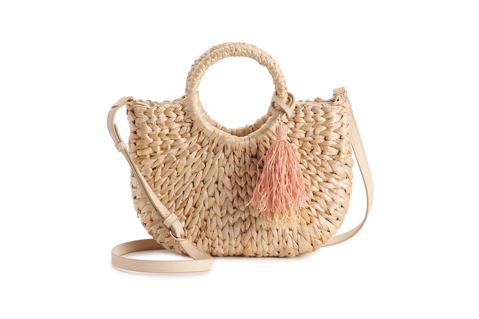 Neutral Lottie Round Straw Fringe Tote, WHISTLES