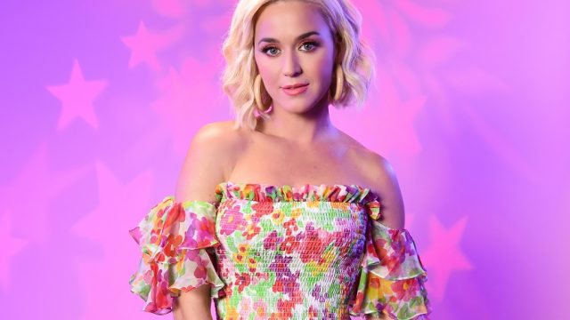 katy perry in a floral dress with blonde hair