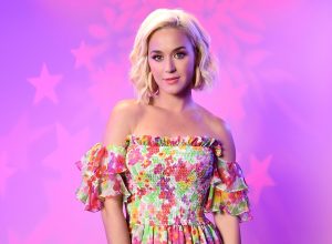 katy perry in a floral dress with blonde hair