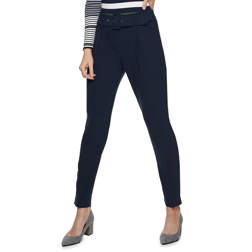 Navy belted pants