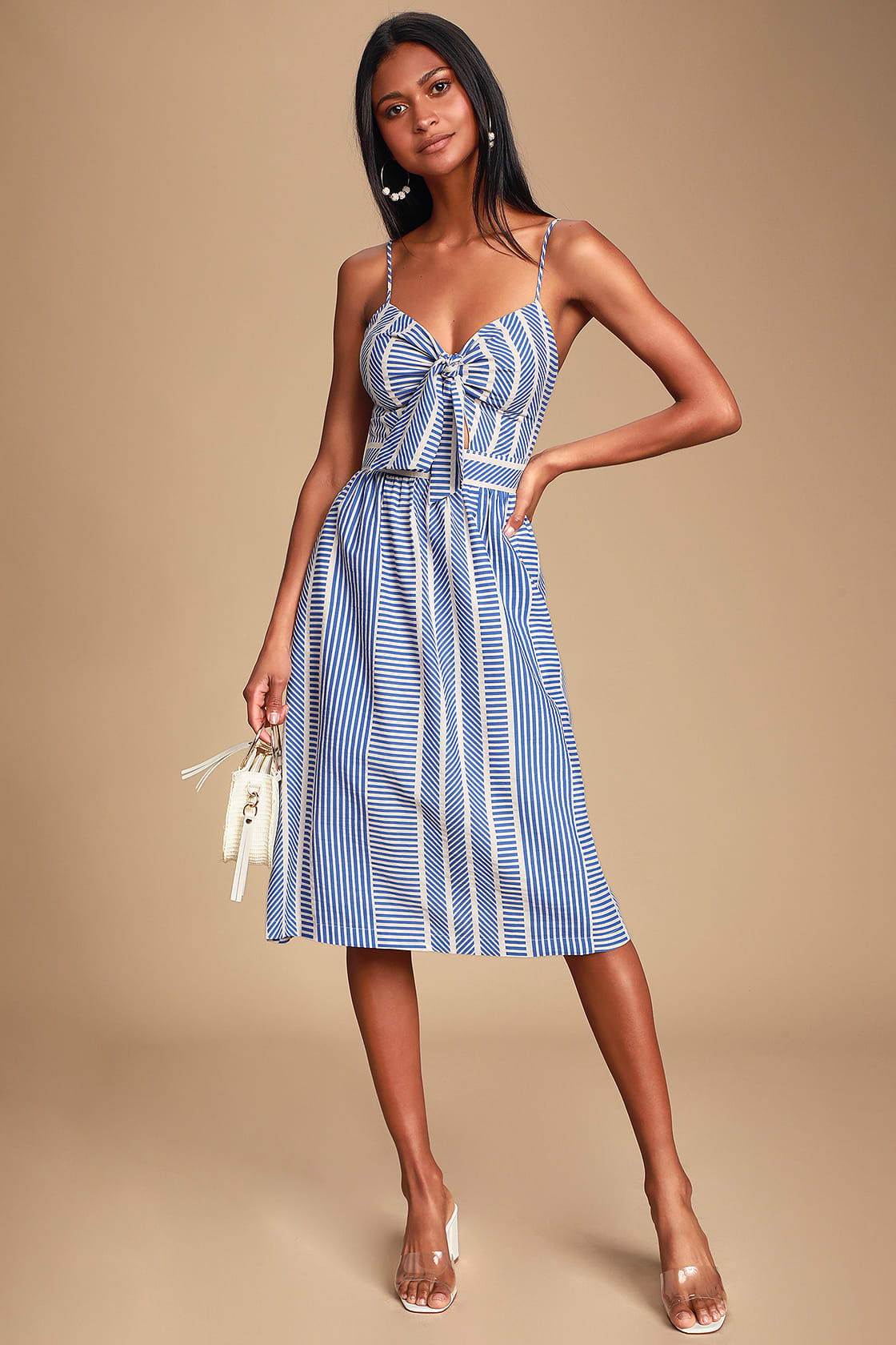 Buy VARANGA White Womens Round Neck Striped Midi Dress | Shoppers Stop