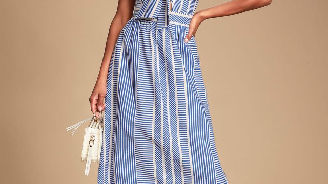 blue striped midi dress striped sundress