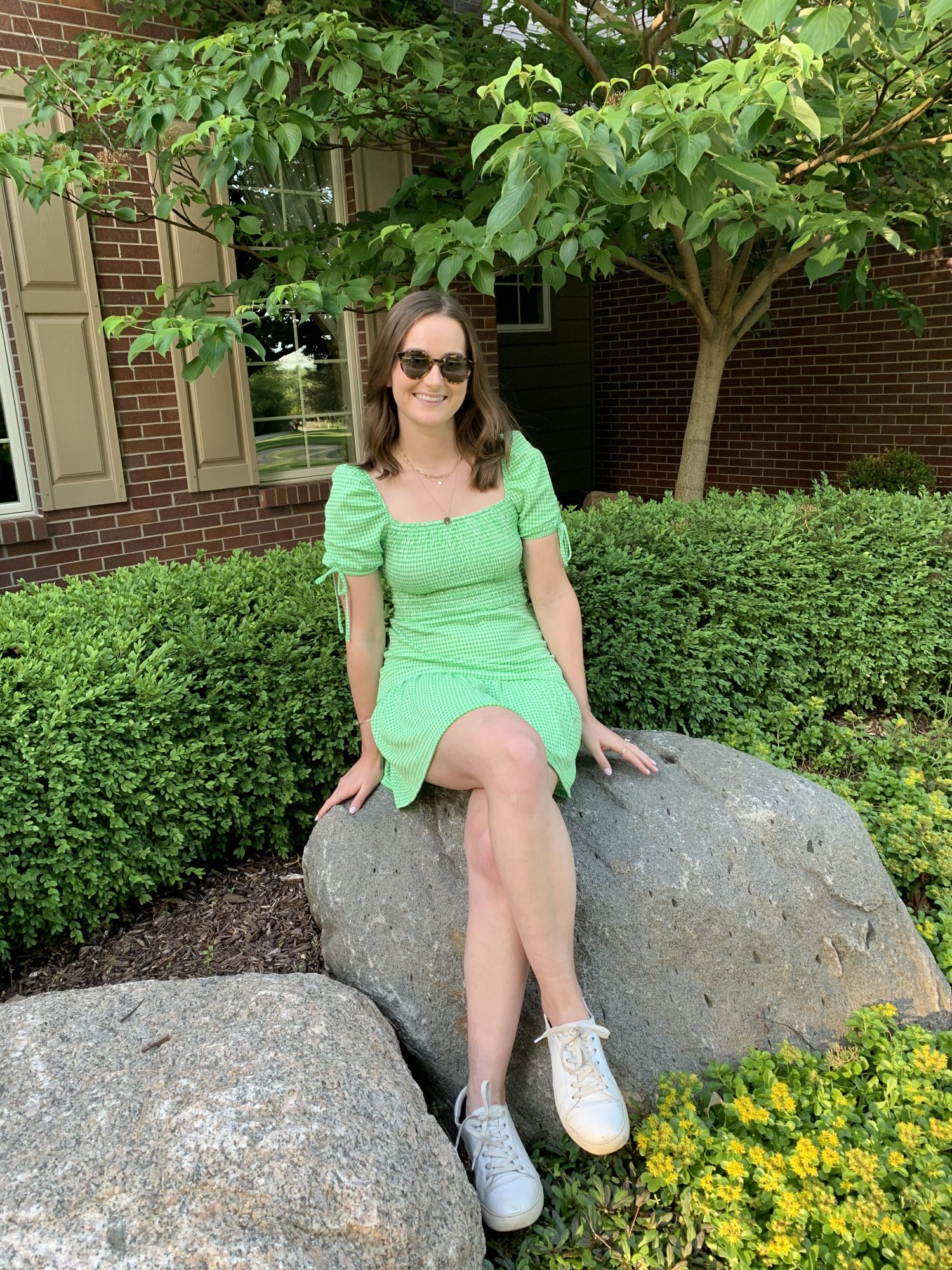 green gingham dress