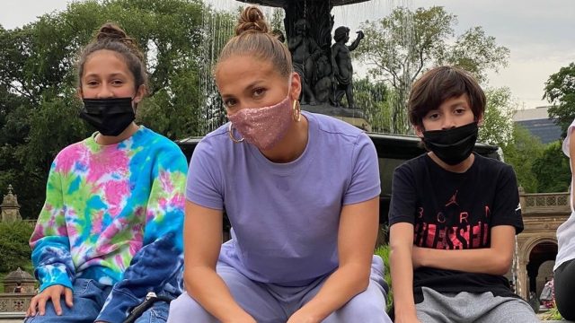 Jennifer Lopez sequin face mask revolve