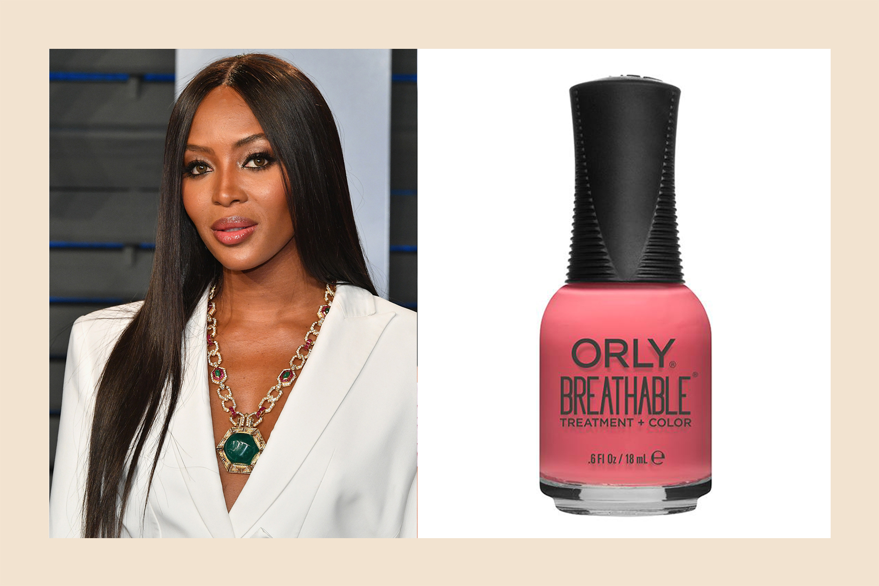 Naomi Campbell pink nail polish skin tone