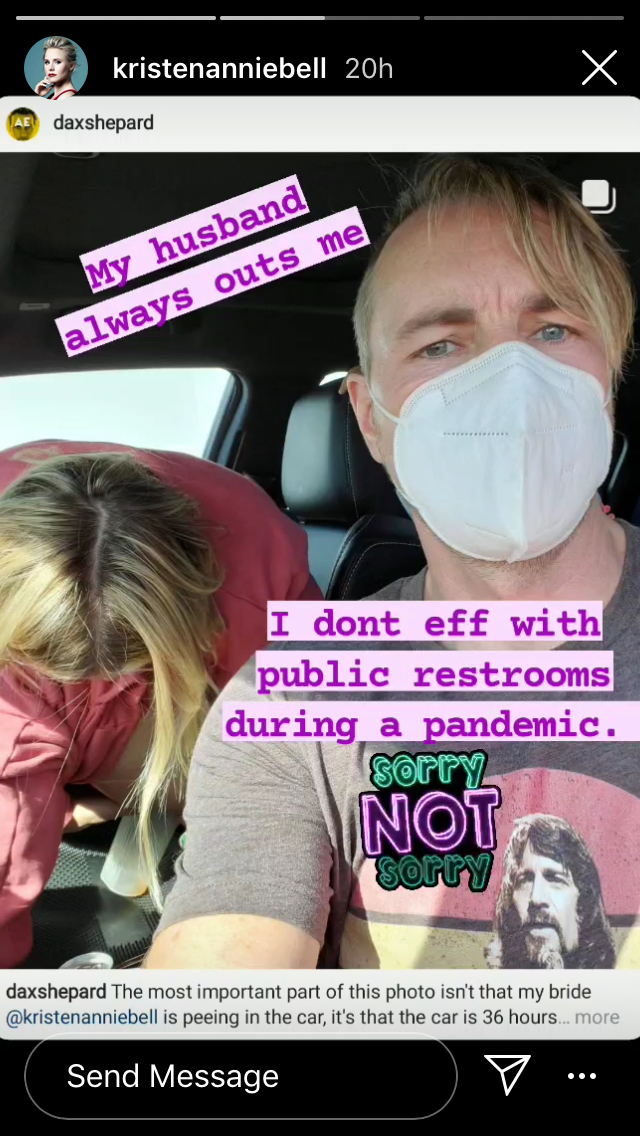 kristen bell peeing in car