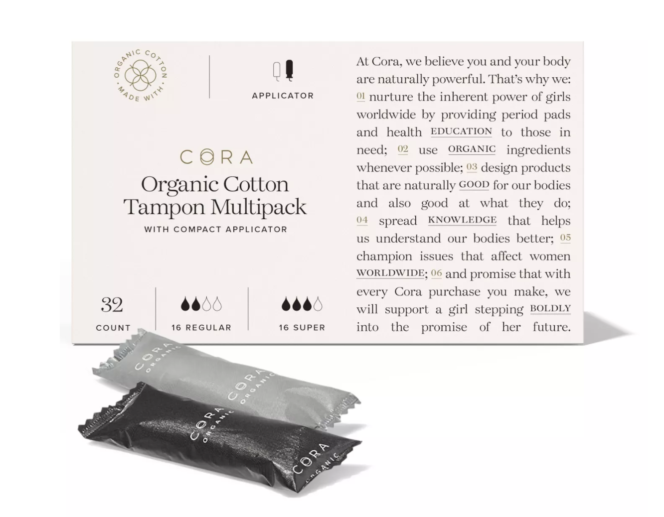 Save on Cora Cotton Regular Tampons with Compact Applicator