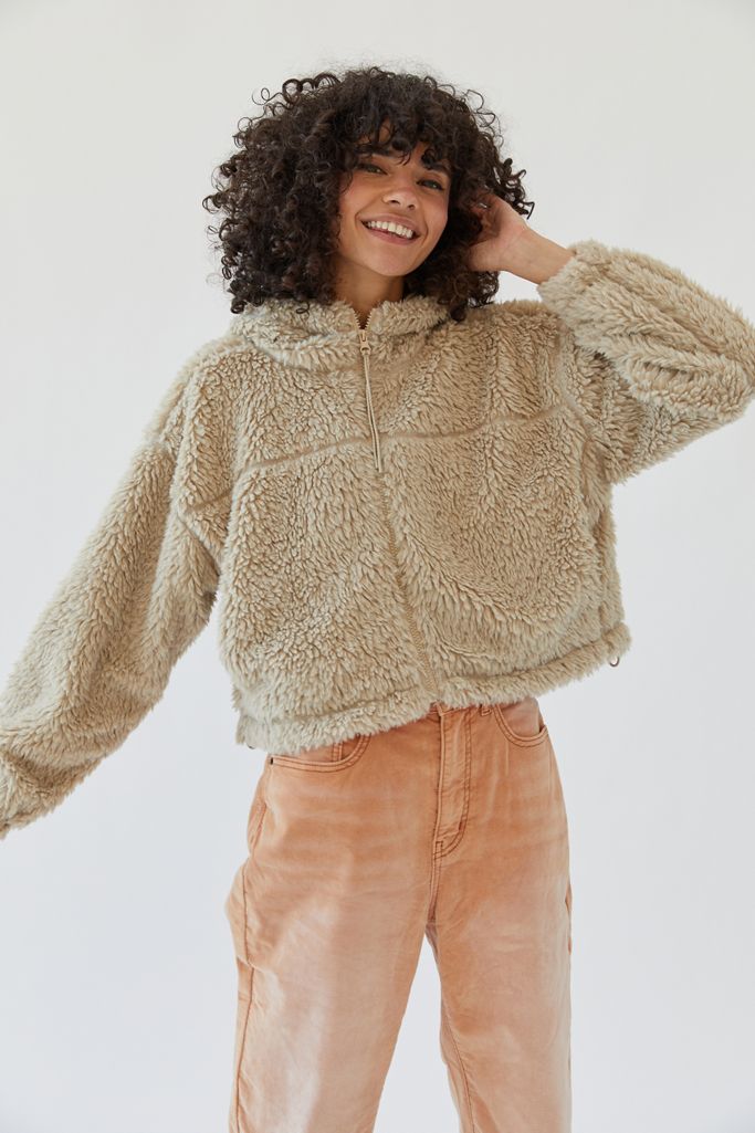 urban outfitters cropped teddy jacket