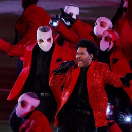 The Weeknd performing at the Super Bowl