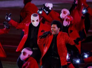 The Weeknd performing at the Super Bowl
