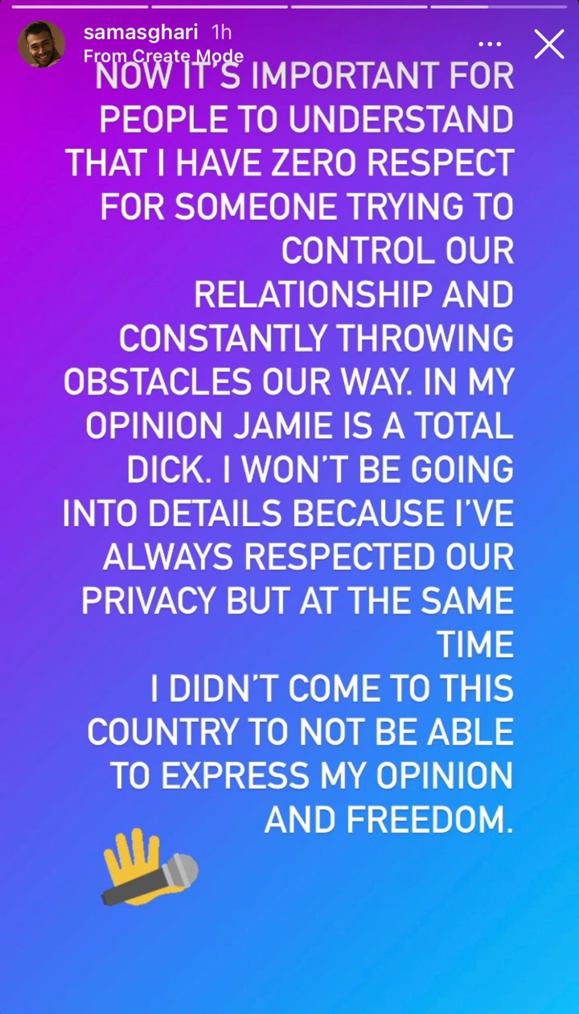 Sam Asghari Instagram statement