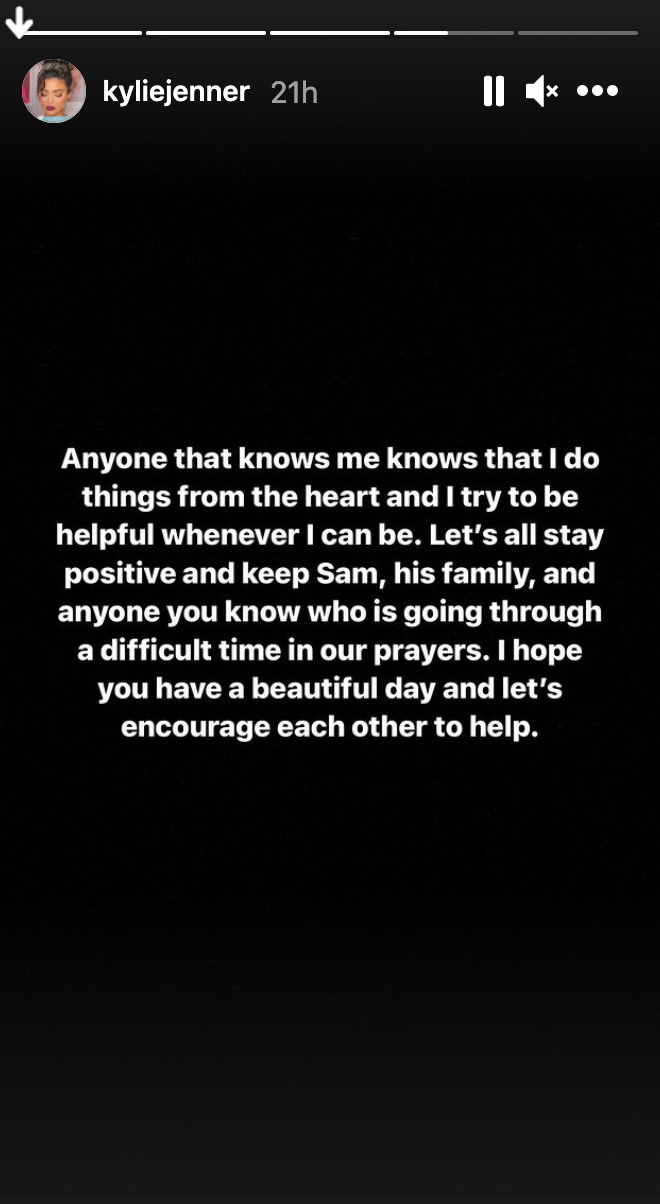 Kylie Jenner Instagram Story apology for MUA GoFundMe