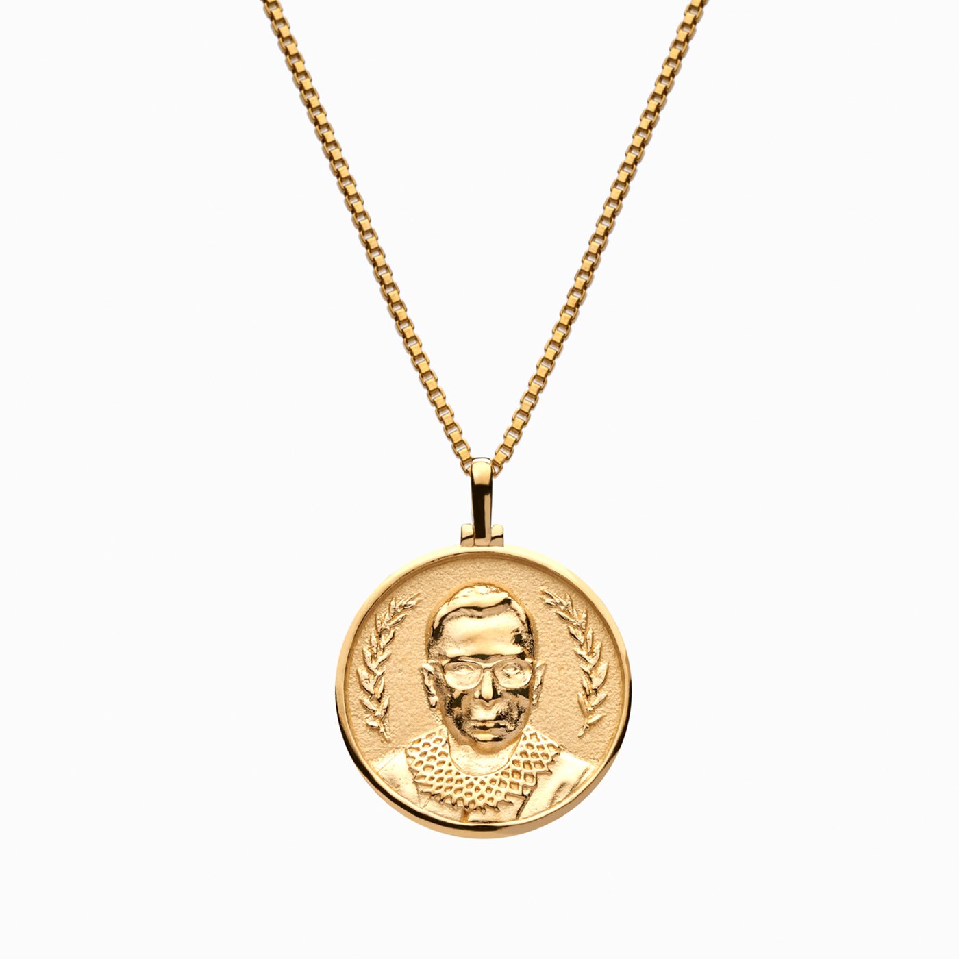 gold coin pendant necklace; RBG necklace